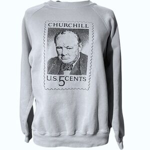Vintage HANES Churchill Sweatshirt Postage Dad Geek Academia Indie Humor USA